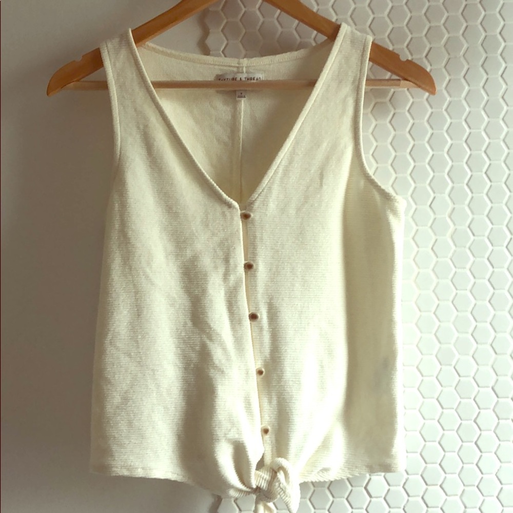 Texture & Thread Button Front Tie Tank Top